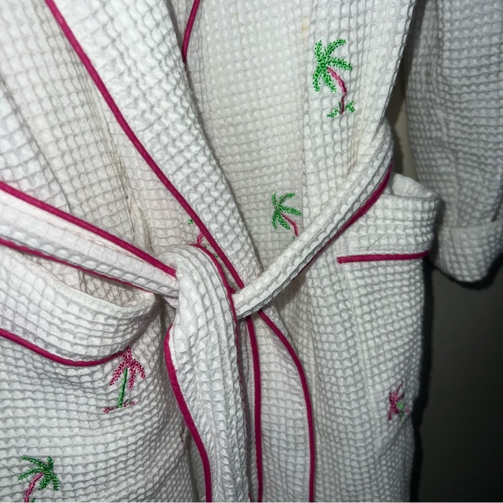 Quacker Factory Waffle Knit Palm Tree Robe Belted Size Large - Picture 4 of 8